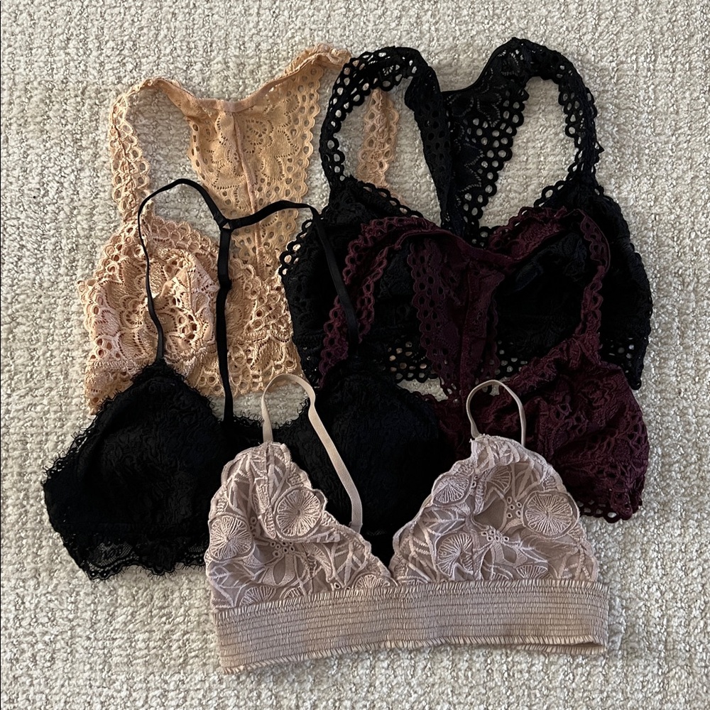 Aerie Lace Bralettes - Black, Burgundy, and Beige